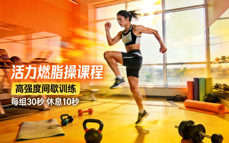 活力燃脂操课程详细展示，教练示范高强度动作