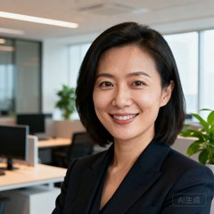 某科技公司人力资源总监张总的职业肖像照，面带微笑，背景为现代化办公室环境。